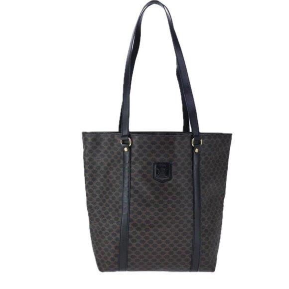CELINE Macadam Canvas Tote Bag PVC Leather Black Gold Auth 106873V - Picture 1 of 15